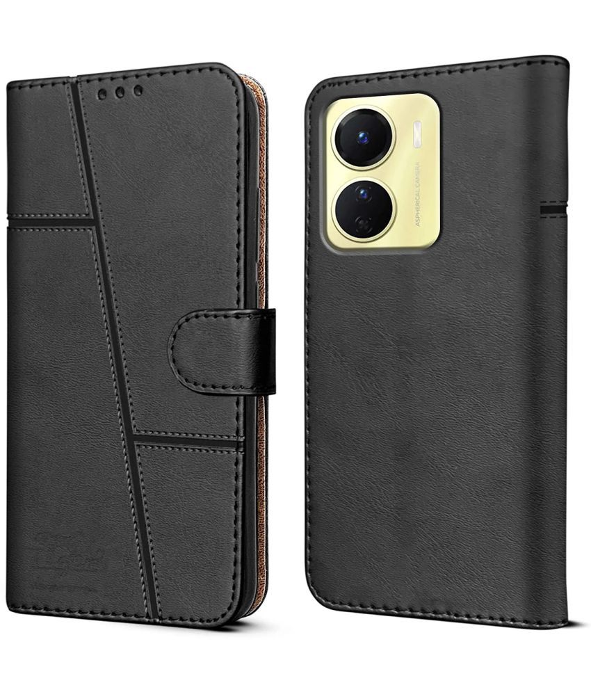     			NBOX - Black Artificial Leather Flip Cover Compatible For Vivo Y16 ( Pack of 1 )