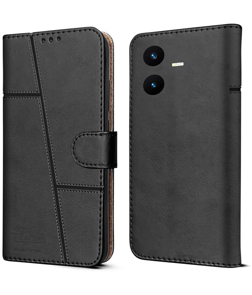     			NBOX - Black Artificial Leather Flip Cover Compatible For Vivo Y22 ( Pack of 1 )