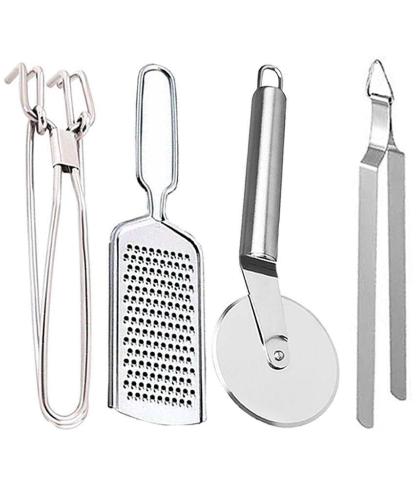     			JISUN - Silver Stainless Steel WIRE GRATER+PAKKAD+PIZZA+CHIMTA ( Set of 4 )