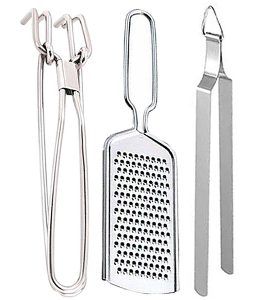     			JISUN - Silver Stainless Steel WIRE GRATER+PAKKAD+CHIMTA ( Set of 3 )