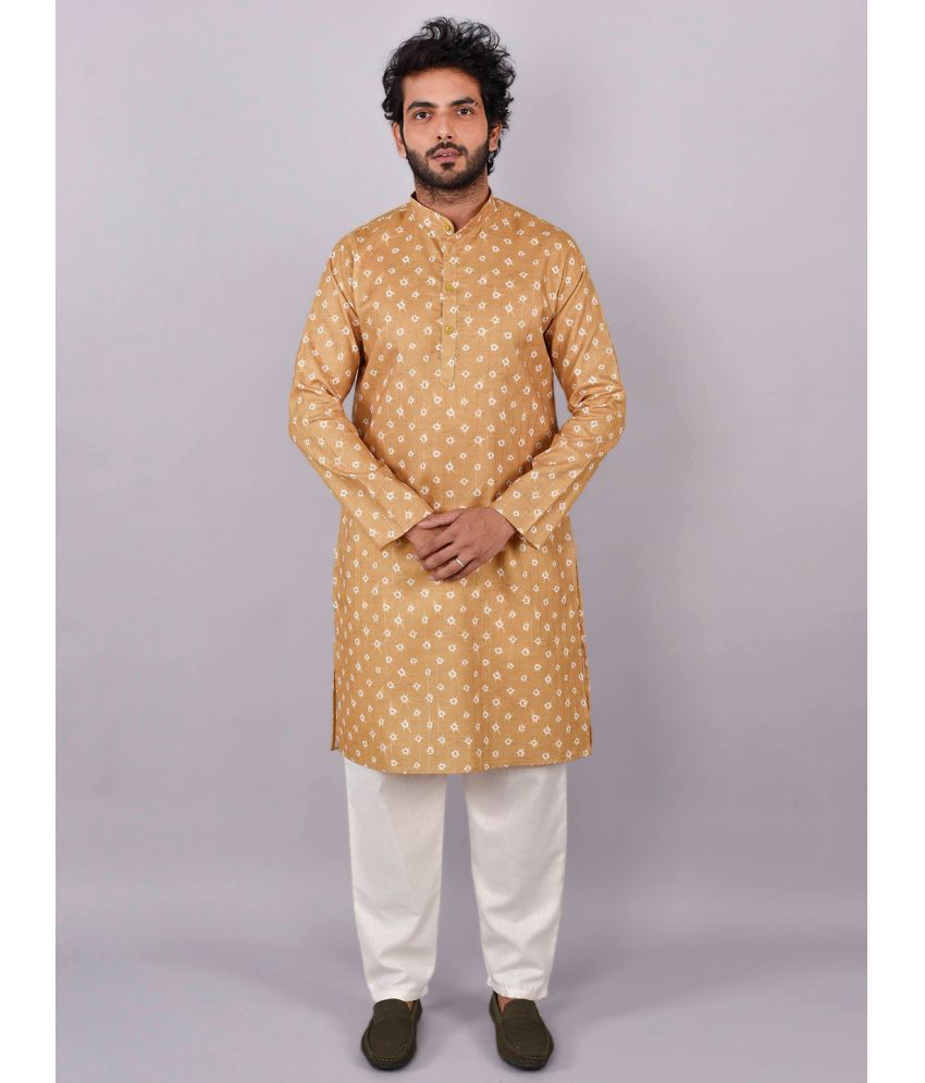     			Mingora - Gold Cotton Blend Regular Fit Men's Kurta Pyjama Set ( Pack of 1 )