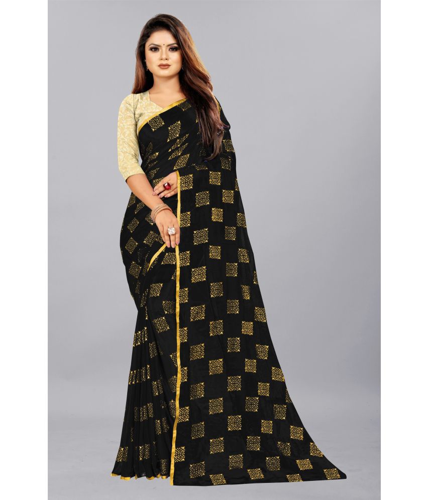     			Rhey - Black Chiffon Saree With Blouse Piece ( Pack of 1 )