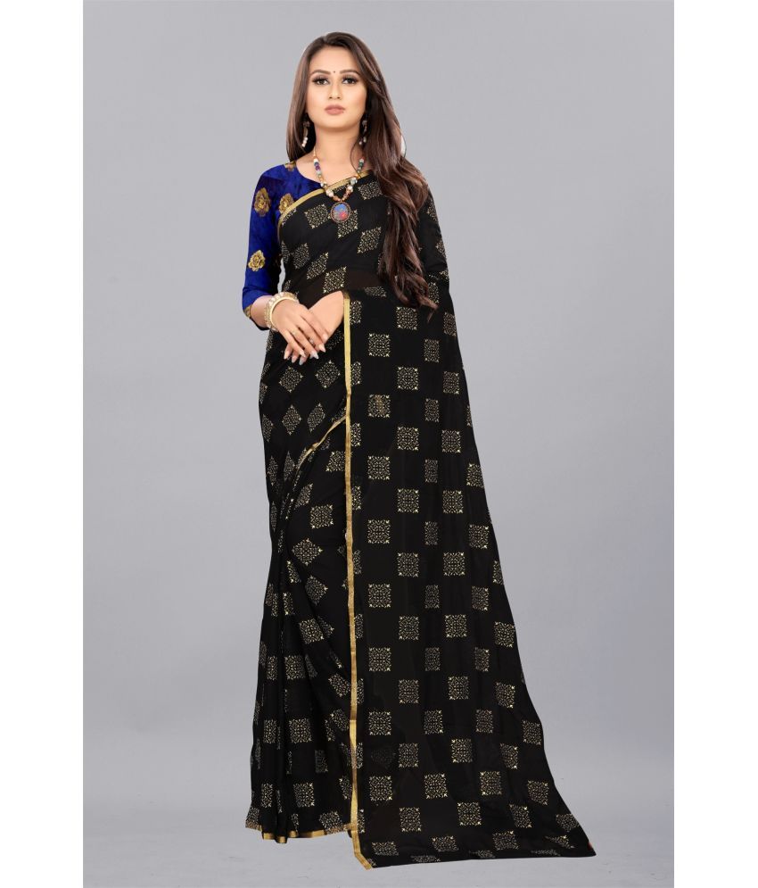     			Rhey - Black Chiffon Saree With Blouse Piece ( Pack of 1 )