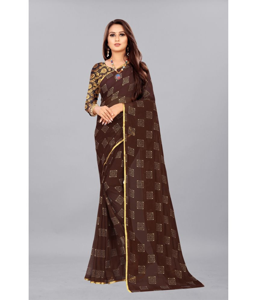     			Rhey - Brown Chiffon Saree With Blouse Piece ( Pack of 1 )