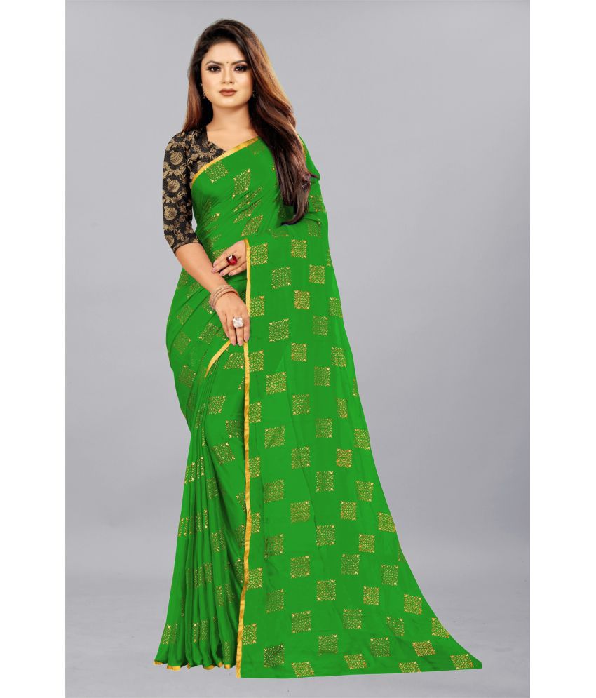     			Rhey - Green Chiffon Saree With Blouse Piece ( Pack of 1 )