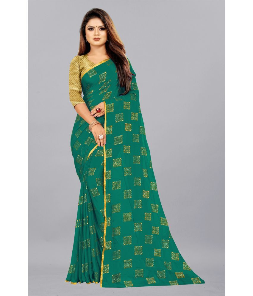     			Rhey - Rama Chiffon Saree With Blouse Piece ( Pack of 1 )