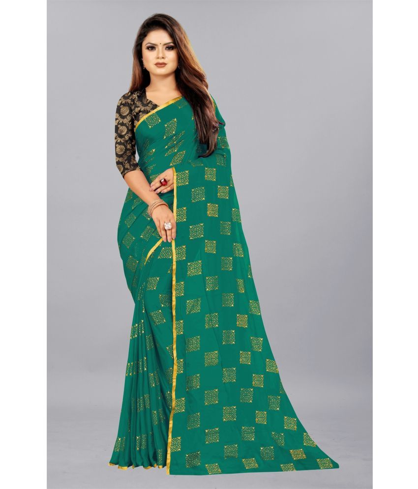     			Rhey - Rama Chiffon Saree With Blouse Piece ( Pack of 1 )