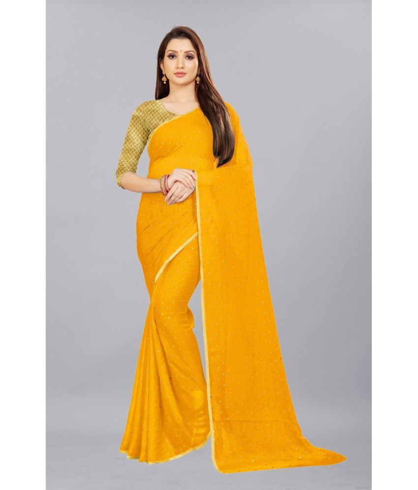     			Rhey - Yellow Chiffon Saree With Blouse Piece ( Pack of 1 )