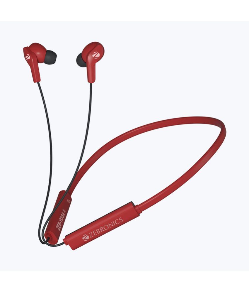 Zebronics yoga 4 In Ear Bluetooth Neckband 22 Hours Playback IPX4(Splash & Sweat Proof) Powerfull bass,Voice assistant -Bluetooth Red