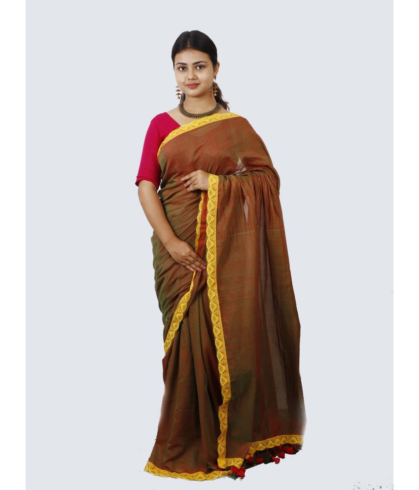     			AngaShobha - Brown Cotton Saree Without Blouse Piece ( Pack of 1 )