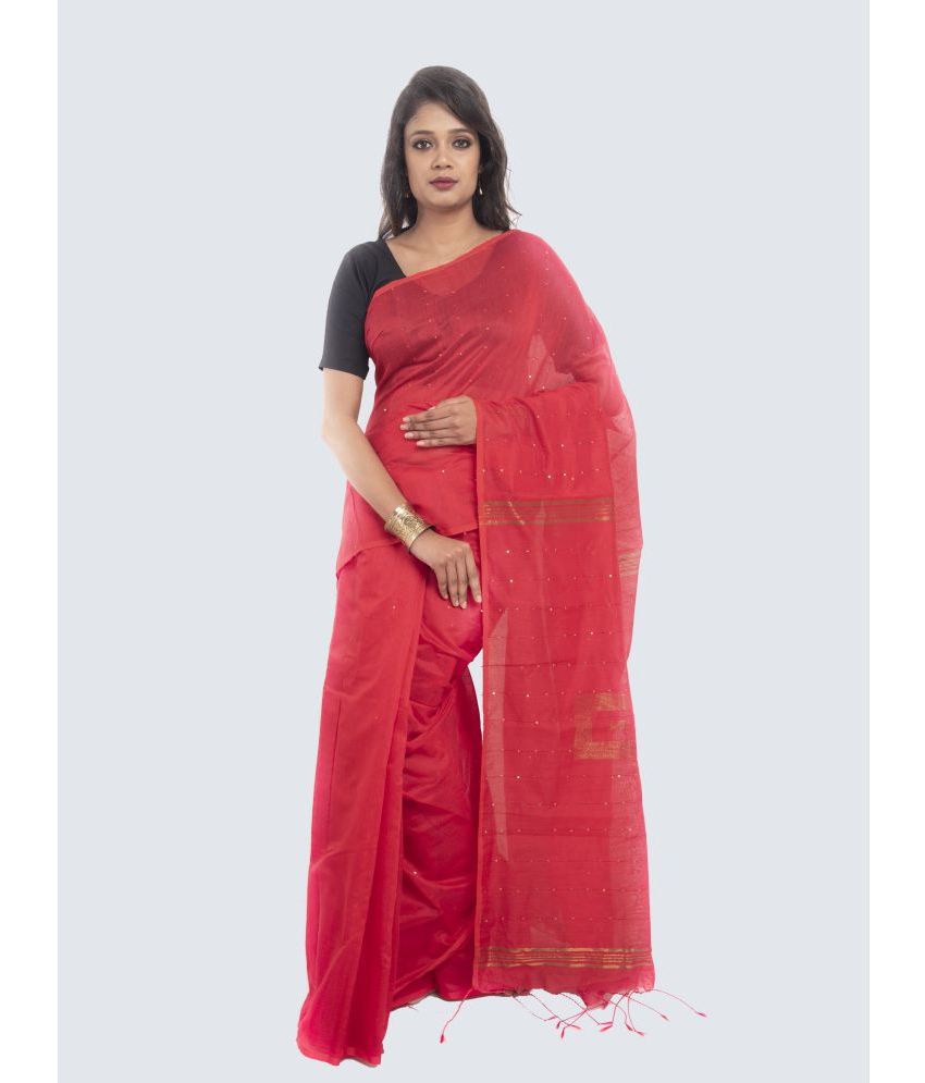     			AngaShobha - Red Cotton Blend Saree With Blouse Piece ( Pack of 1 )