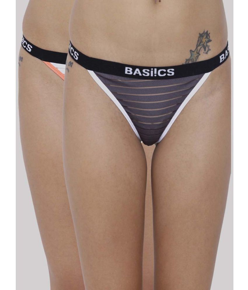     			BASIICS By La Intimo - Multicolor BCPTH010B Polyester Striped Women's No Panty Line ( Pack of 2 )