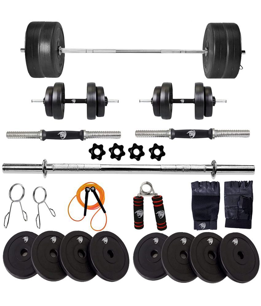     			BULLAR Home Gym Set with 10 Kg Weight Plates, 3ft Straight Rod, 1 Pair Dumbbell rods & Accessories