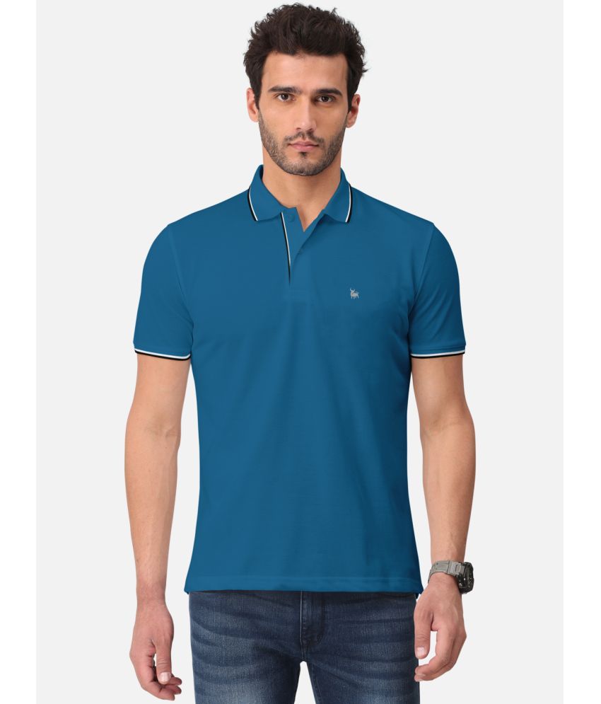     			BULLMER Pack of 1 Cotton Blend Regular Fit Solid Half Sleeves Men's Polo T Shirt ( Turquoise )