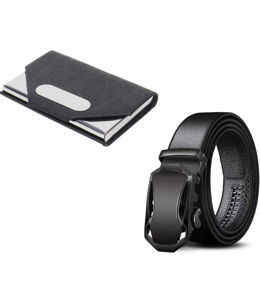     			Clock21 - Black Leather Men's Belts Wallets Set ( Pack of 2 )