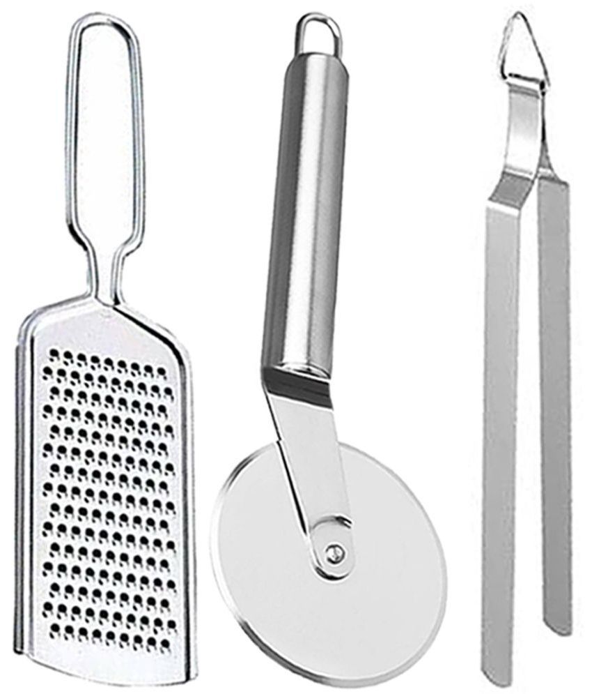     			JISUN - Silver Stainless Steel WIRE GRATER+PIZZA CUTTER+CHIMTA ( Set of 3 )