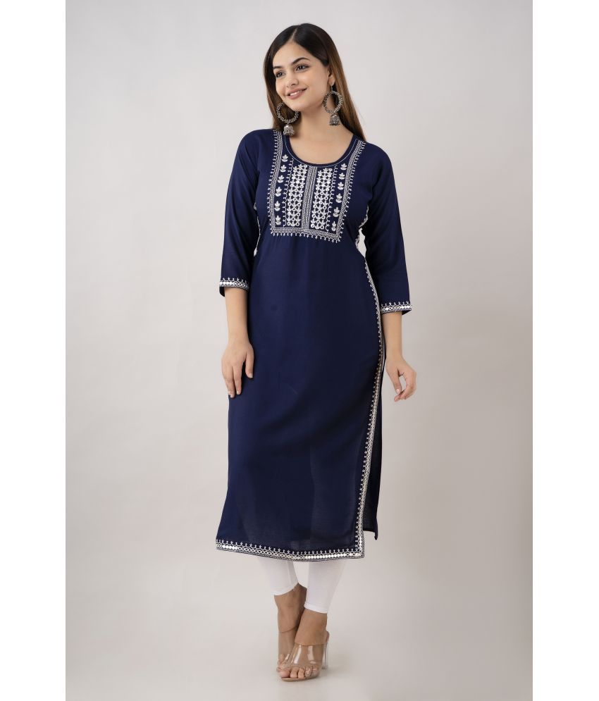     			Kapadia - Navy Blue Rayon Women's Straight Kurti ( Pack of 1 )