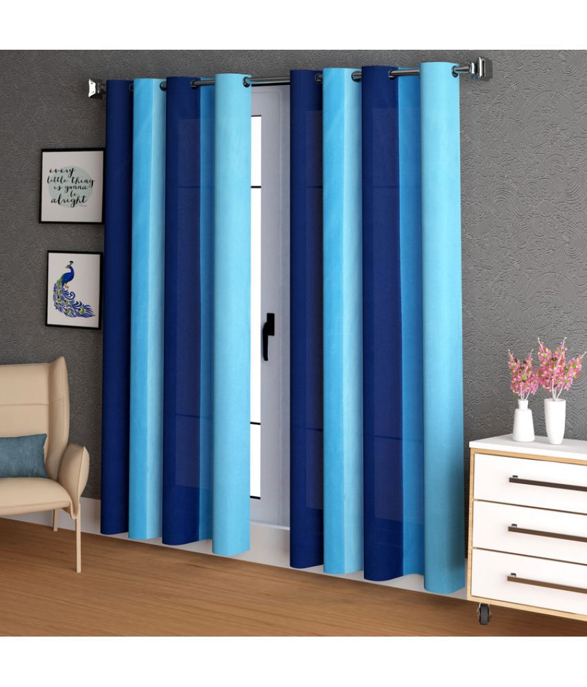     			N2C Home - Blue Polyester Colorblock Window Curtain ( Pack of 2 )