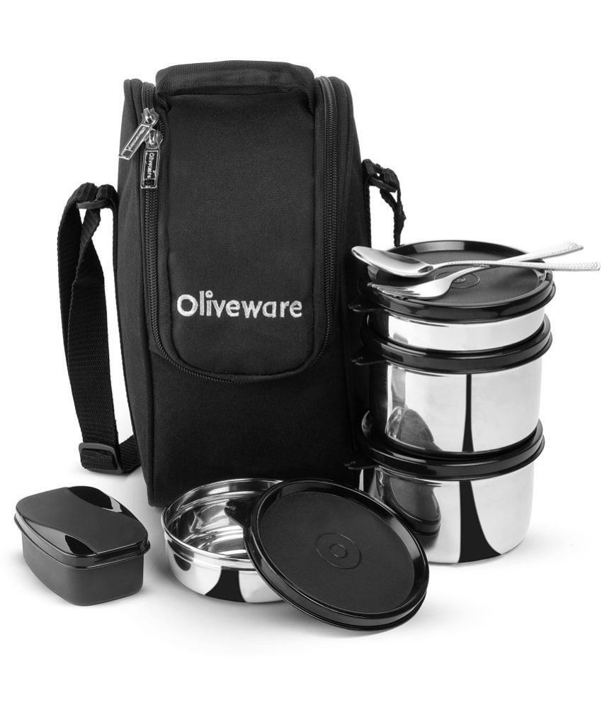     			Oliveware - Black Stainless Steel Lunch Box ( Pack of 1 ) 1980 ml