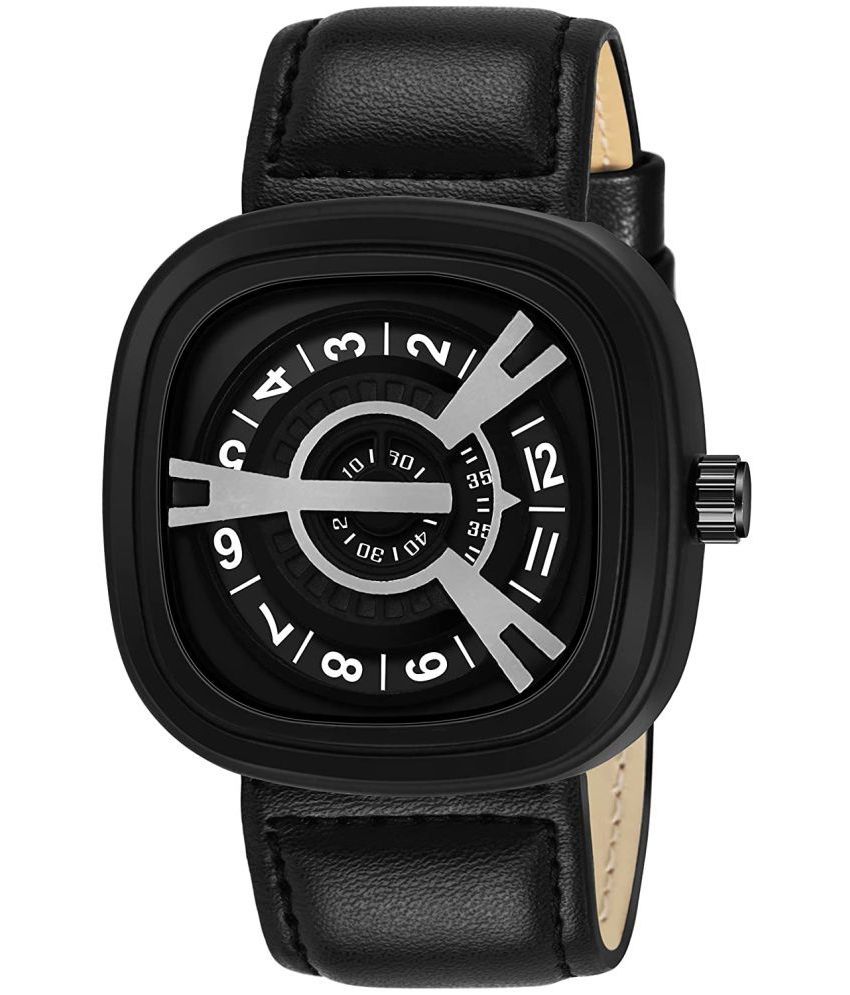     			Om Collection - Black Leather Analog Men's Watch
