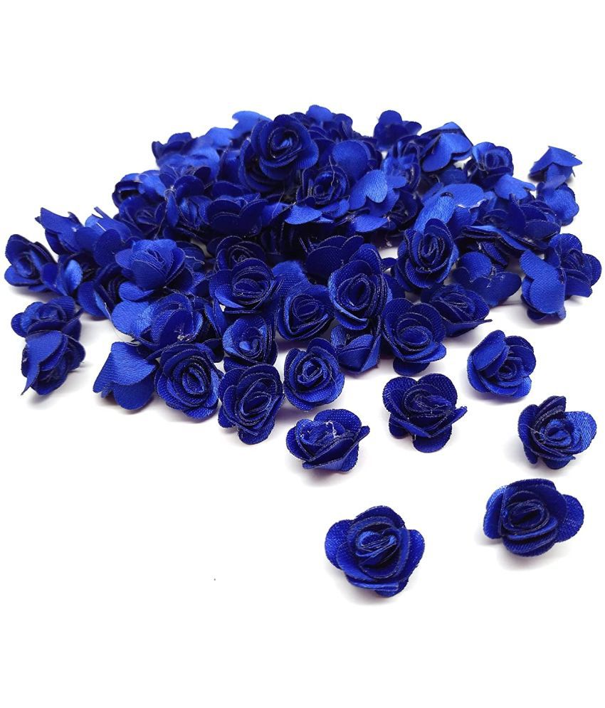     			PRANSUNITA Mini Stem Less Satan Rose Flower Heads ( Size – 1.5 cm ), Handmade Artificial Roses for Dresses Weddings, Valentine, Radha Krishna & Baby Shower Decoration Crafts - 90 pcs – Color- Royal Blue
