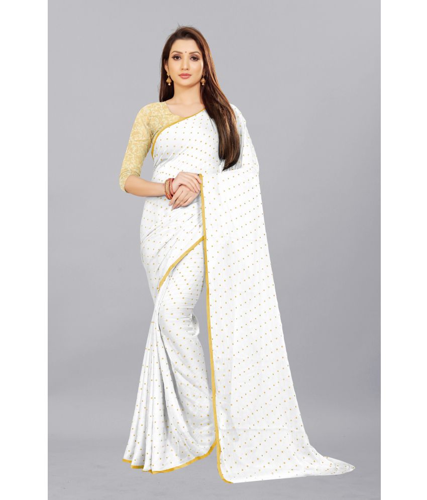     			Rhey - White Chiffon Saree With Blouse Piece ( Pack of 1 )