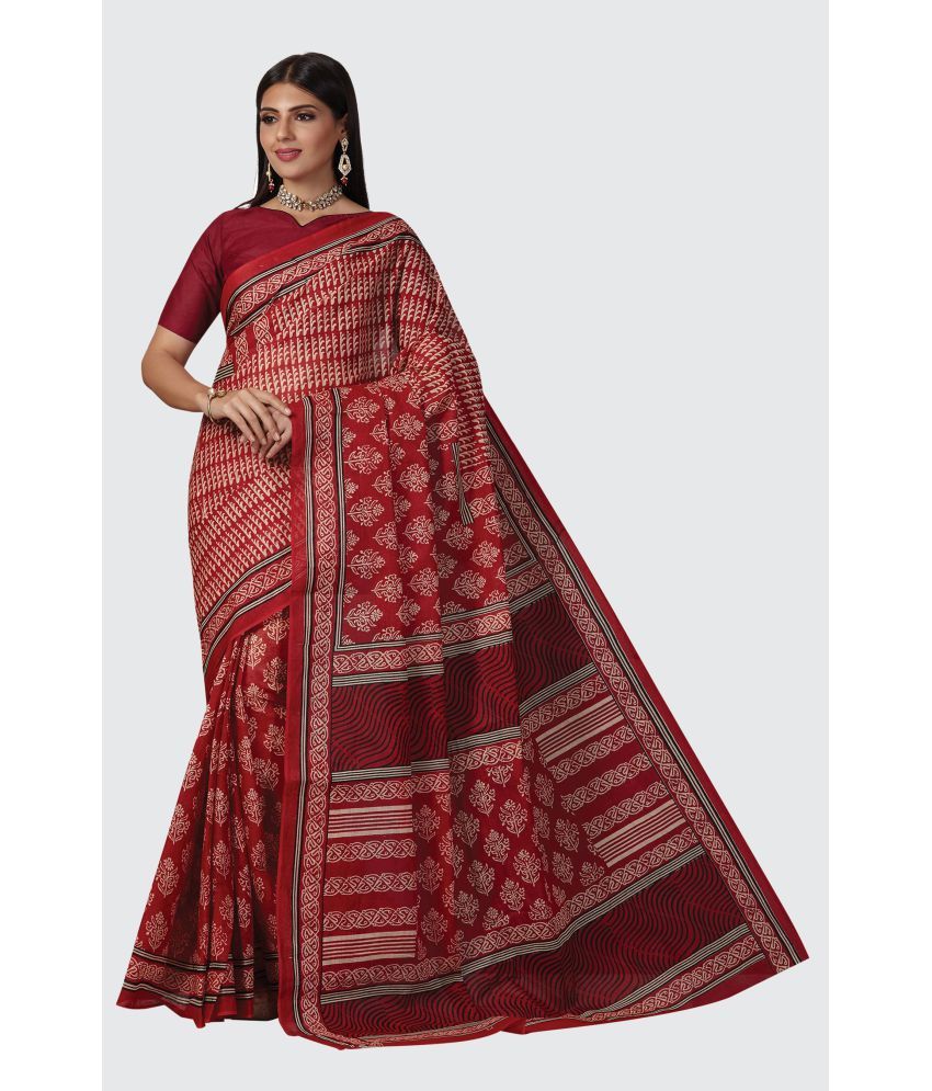     			SHANVIKA - Red Cotton Saree With Blouse Piece ( Pack of 1 )