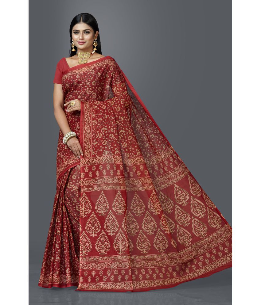     			SHANVIKA - Red Cotton Saree Without Blouse Piece ( Pack of 1 )