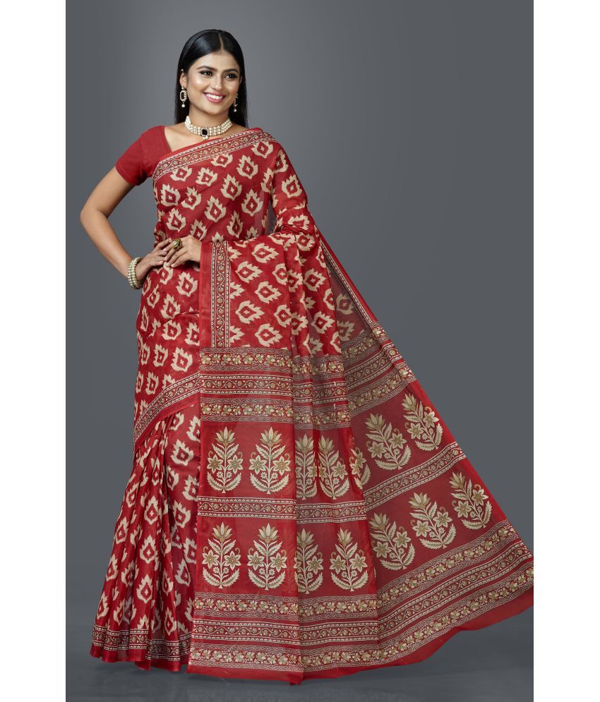     			SHANVIKA - Red Cotton Saree Without Blouse Piece ( Pack of 1 )