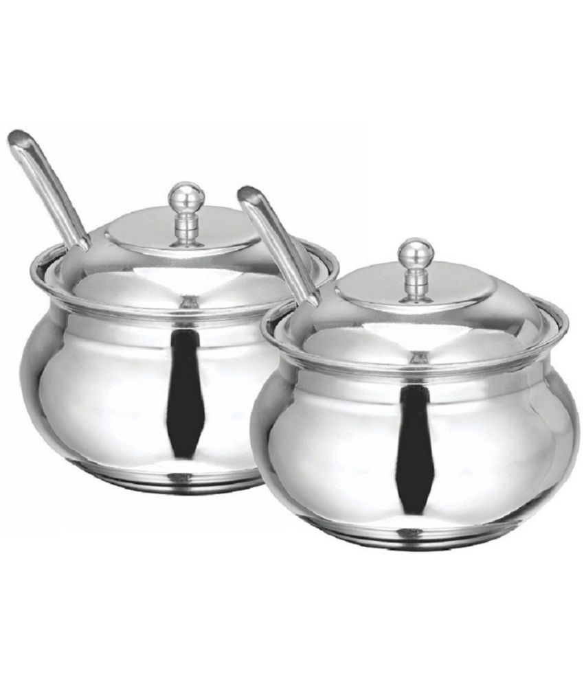     			erum - ghee pot Silver Steel Honey Container ( Set of 2 ) - 250 ml