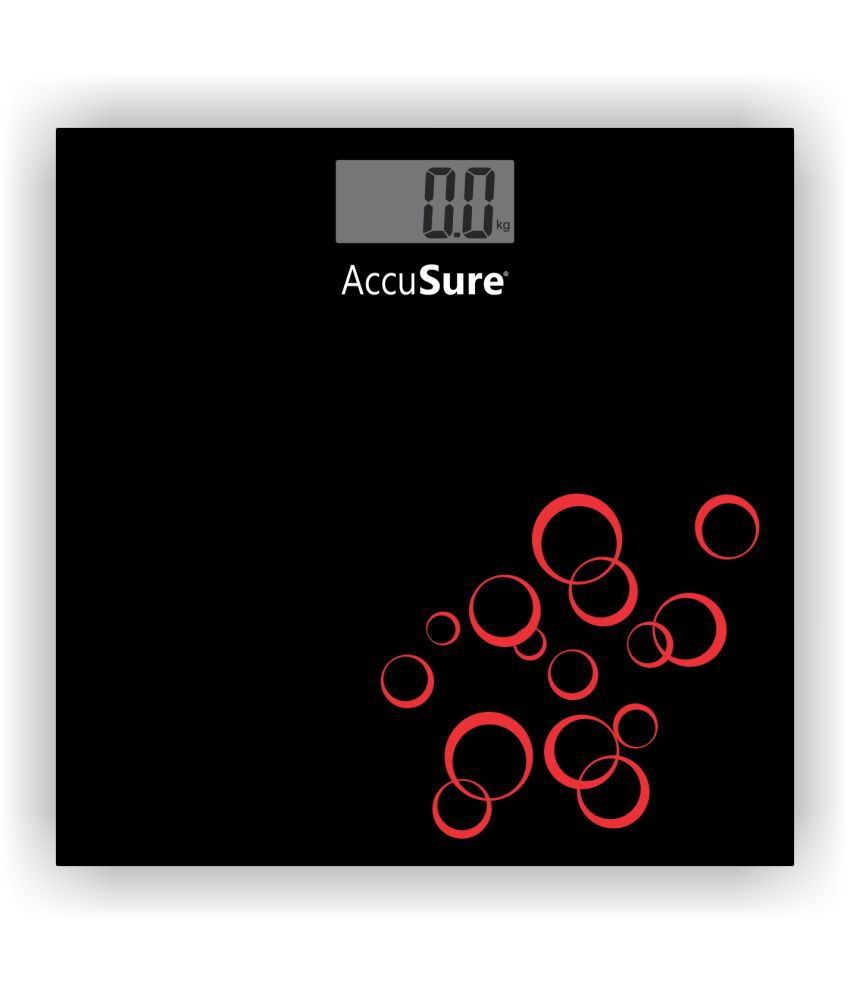     			AccuSure Black & Silver Digital Bathroom Weighing Scale, LCD Panel,6mm Tempered Glass - 1Yr Warranty
