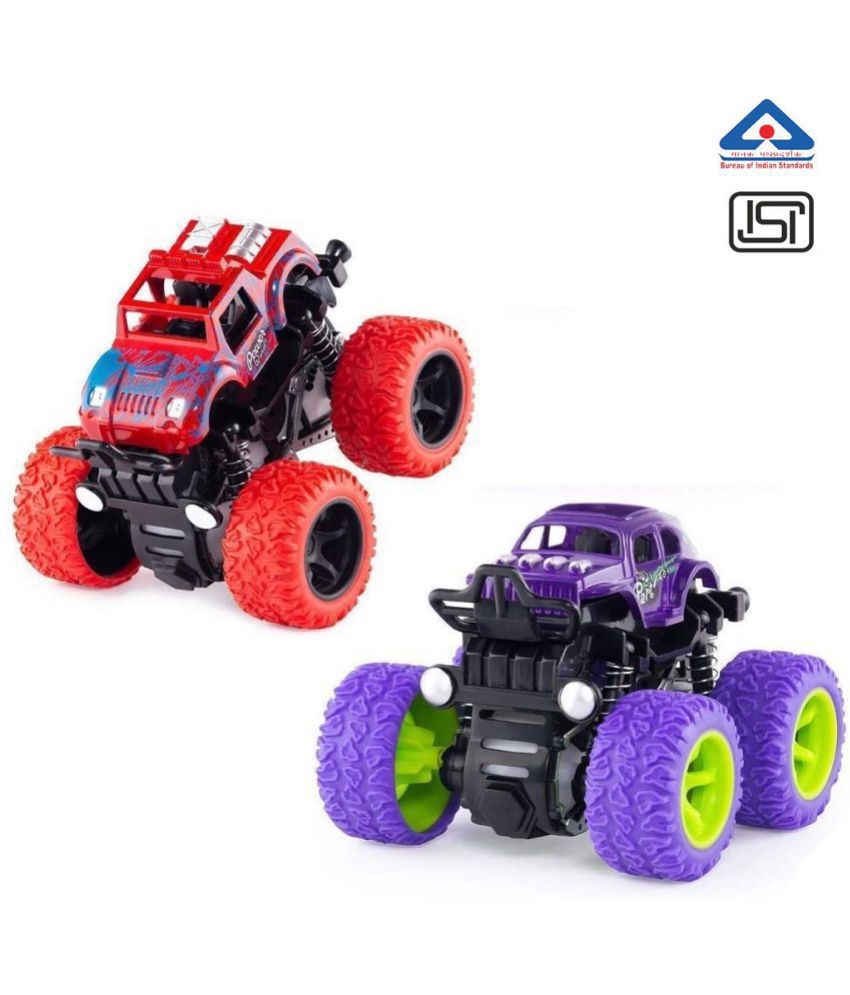 Alphonso 4WD Mini  Trucks Friction Powered Cars for Kids Big Rubber Tires Baby Boys Super Cars Blaze Truck Children Gifts Toys (Set of 2)