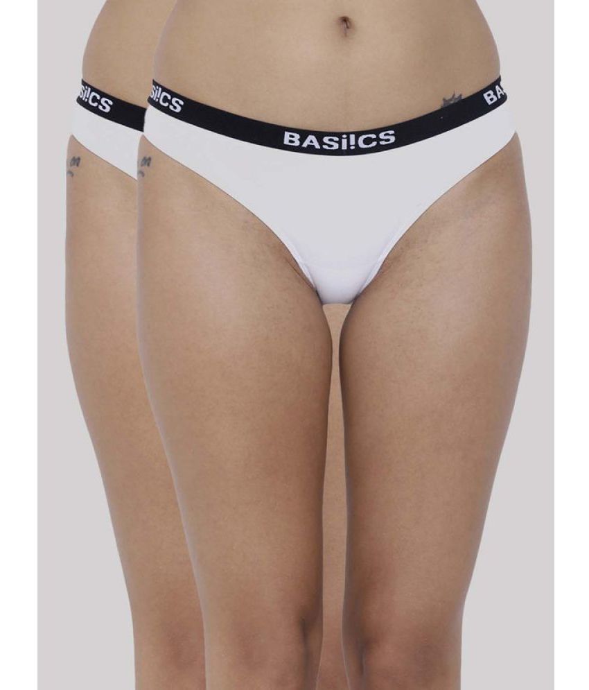     			BASIICS By La Intimo Pack of 2 Cotton Lycra Solid Women's Bikini ( White ) BCPBR080B