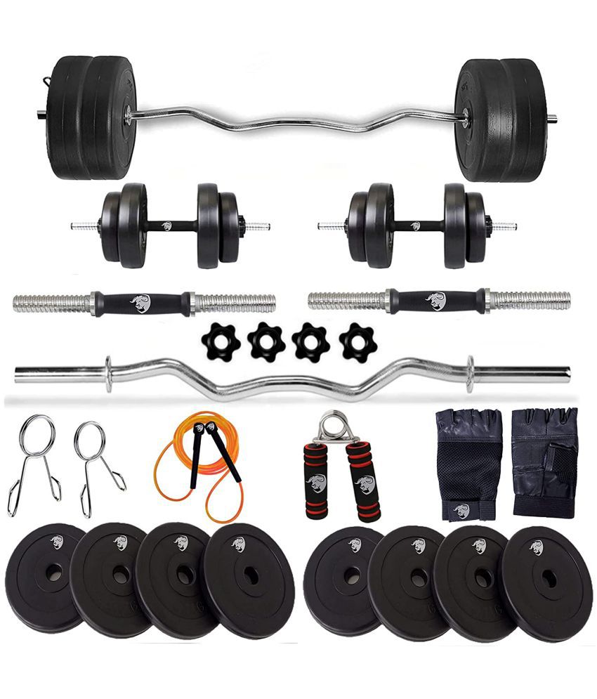    			BULLAR Home Gym Set with 16 Kg Weight Plates, 3ft curl Rod, 1 Pair Dumbbell rods & Accessories