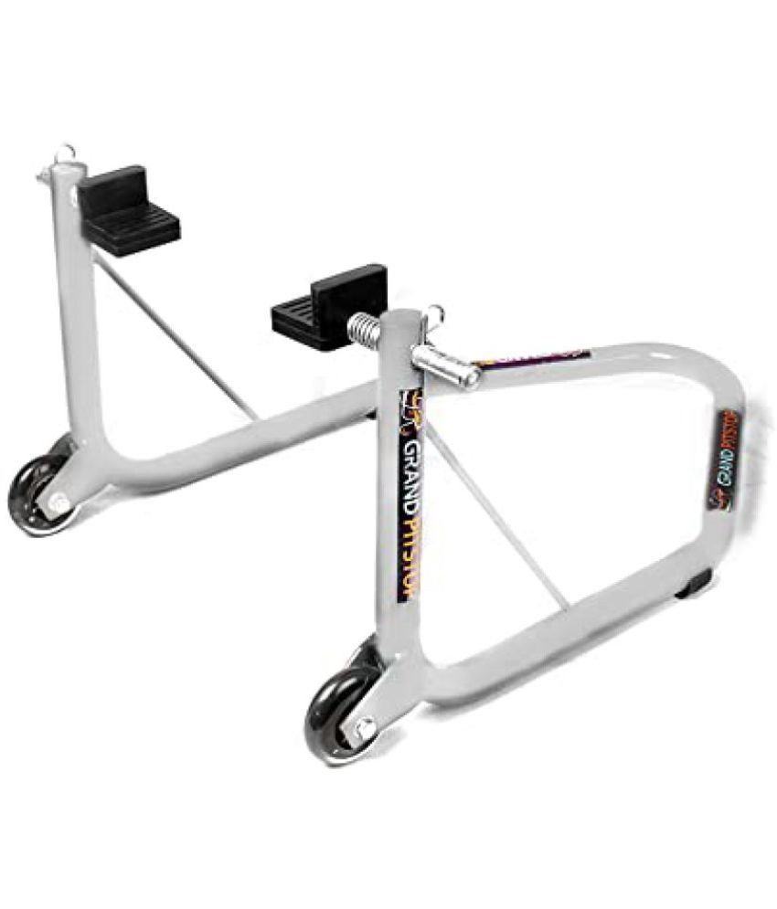 Grand Pitstop Universal Rear Paddock Stand for Motorcycle with Swingarm Rest (Non-Dismantable with Skate Wheels, Silver, Motorcycle Weight Up to 350 Kgs)