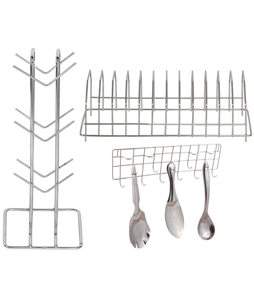     			JISUN - Silver Stainless Steel Dish Racks ( Pack of 3 )