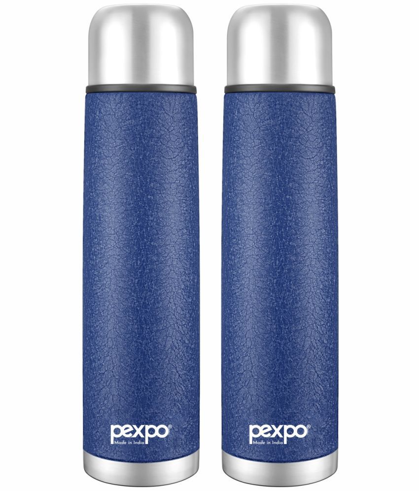     			Pexpo 500ml 24 Hrs Hot and Cold Flask with Jute-bag, Flexo Vacuum insulated Bottle (Pack of 2, Blue)