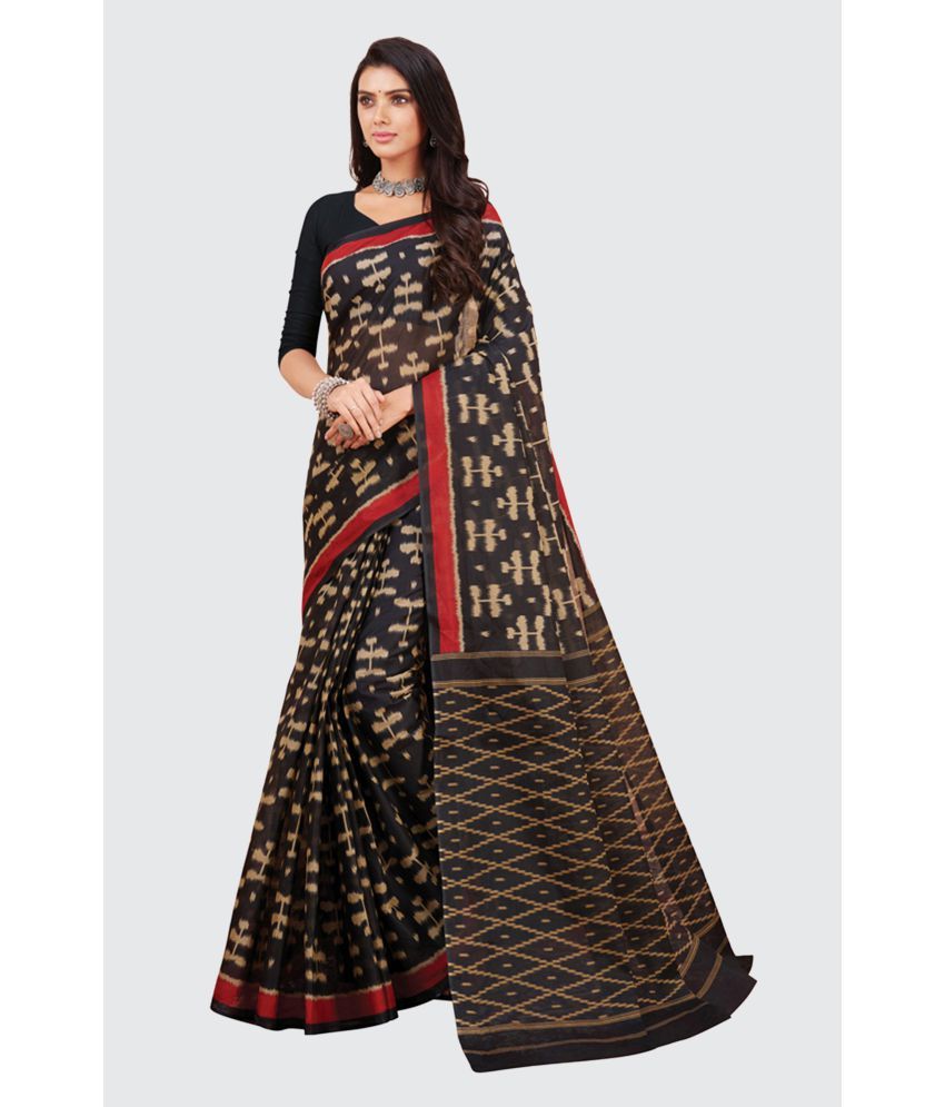     			SHANVIKA - Black Cotton Saree With Blouse Piece ( Pack of 1 )