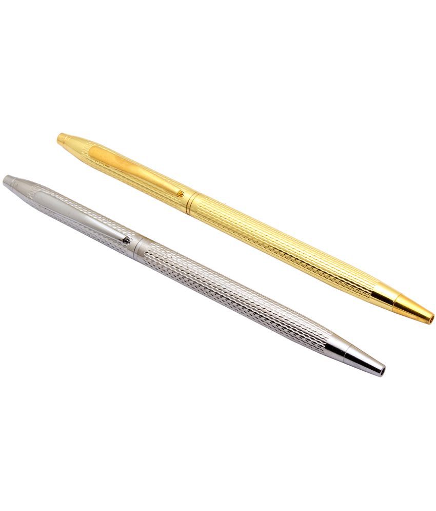     			Srpc Set Of Falcon Sleek Silver & Golden Metal Body Ball Point Pen Blue Refill