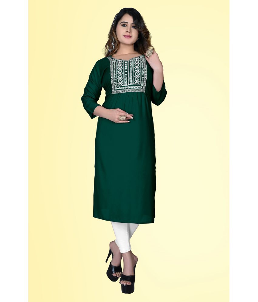     			haya fashion - Green Rayon Women's Straight Kurti ( Pack of 1 )