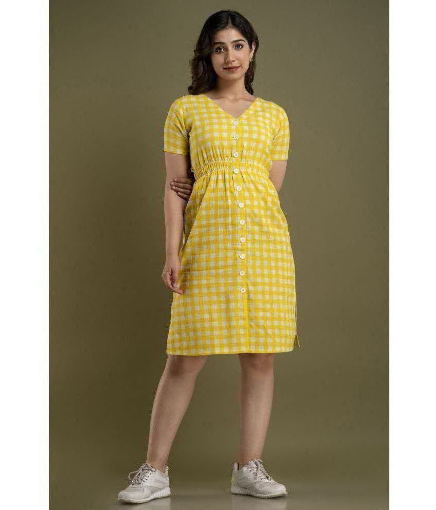     			FABRR - Yellow Cotton Blend Women's Side Slit Dress ( Pack of 1 )