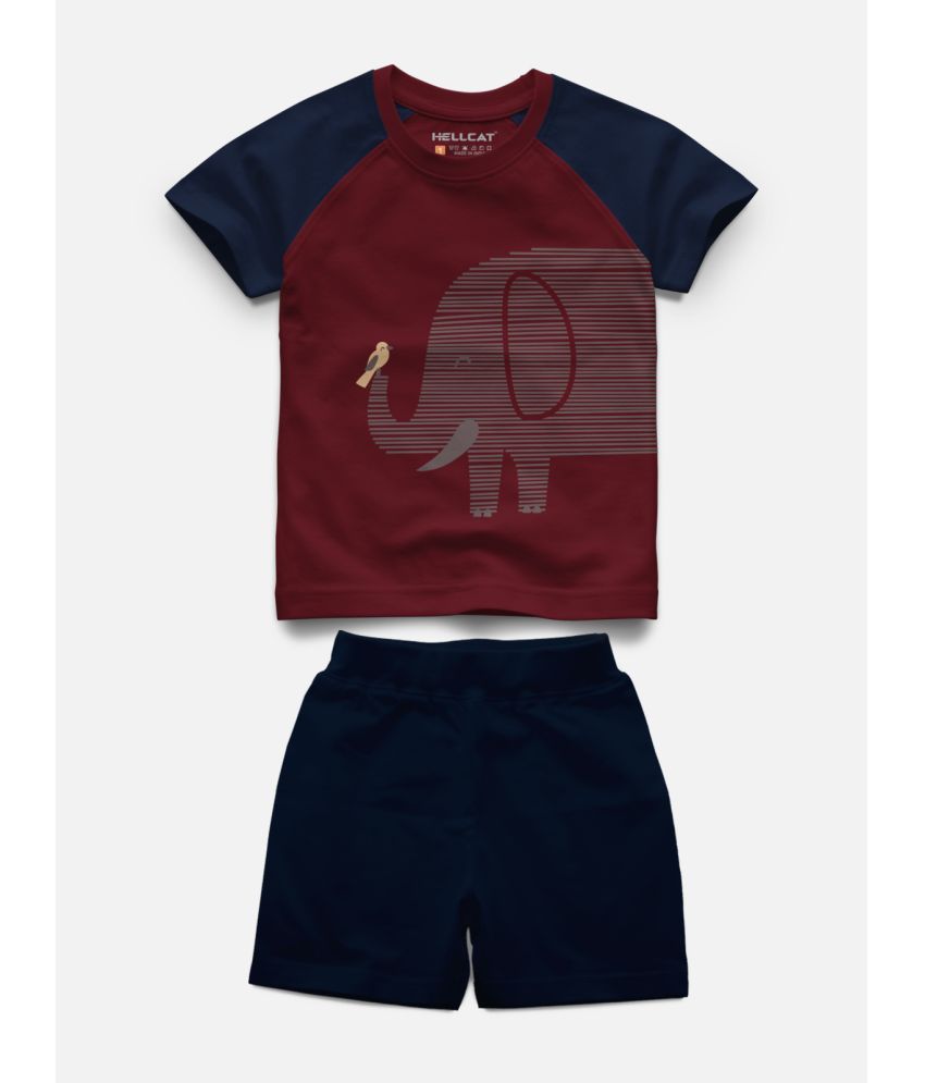     			HELLCAT - Burgundy Cotton Blend Boys T-Shirt & Shorts ( Pack of 1 )