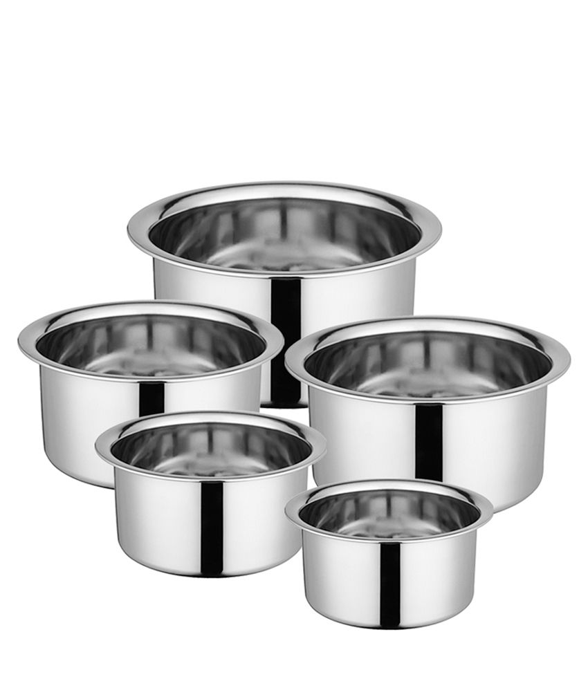     			HOMETALES Stainless Steel Multi-Purpose Kitchen Tope / Patila Set of 5, Capacity (500ml, 750ml, 1000ml, 1300ml, 1600ml), Mirror finish
