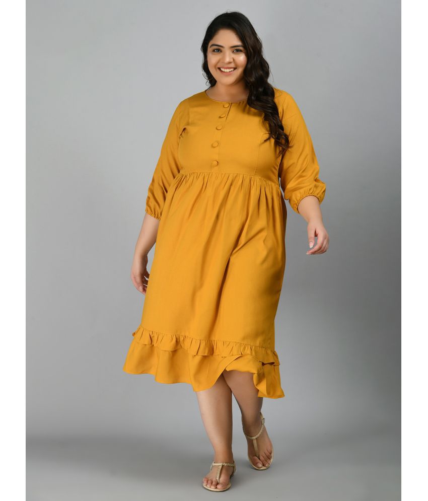     			PrettyPlus by Desinoor - Mustard Rayon Women's A-line Dress ( Pack of 1 )