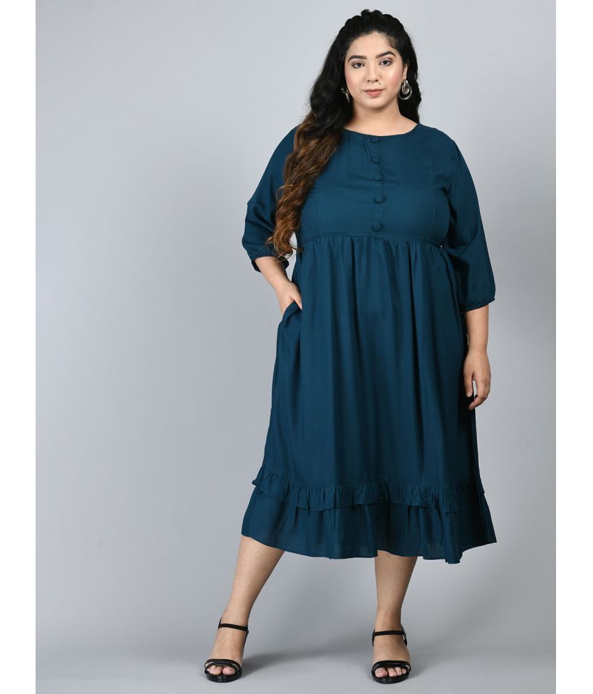     			PrettyPlus by Desinoor - Teal Rayon Women's A-line Dress ( Pack of 1 )