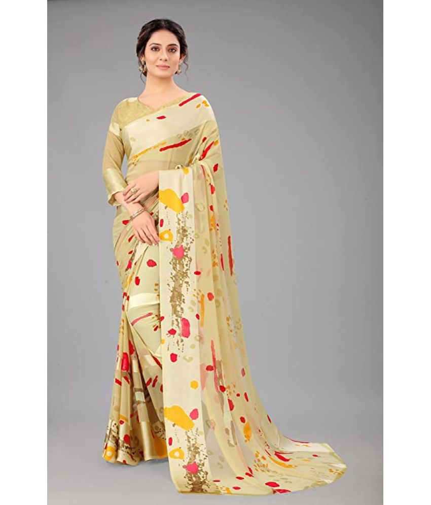     			Sitanjali Lifestyle - Cream Georgette Saree With Blouse Piece ( Pack of 1 )
