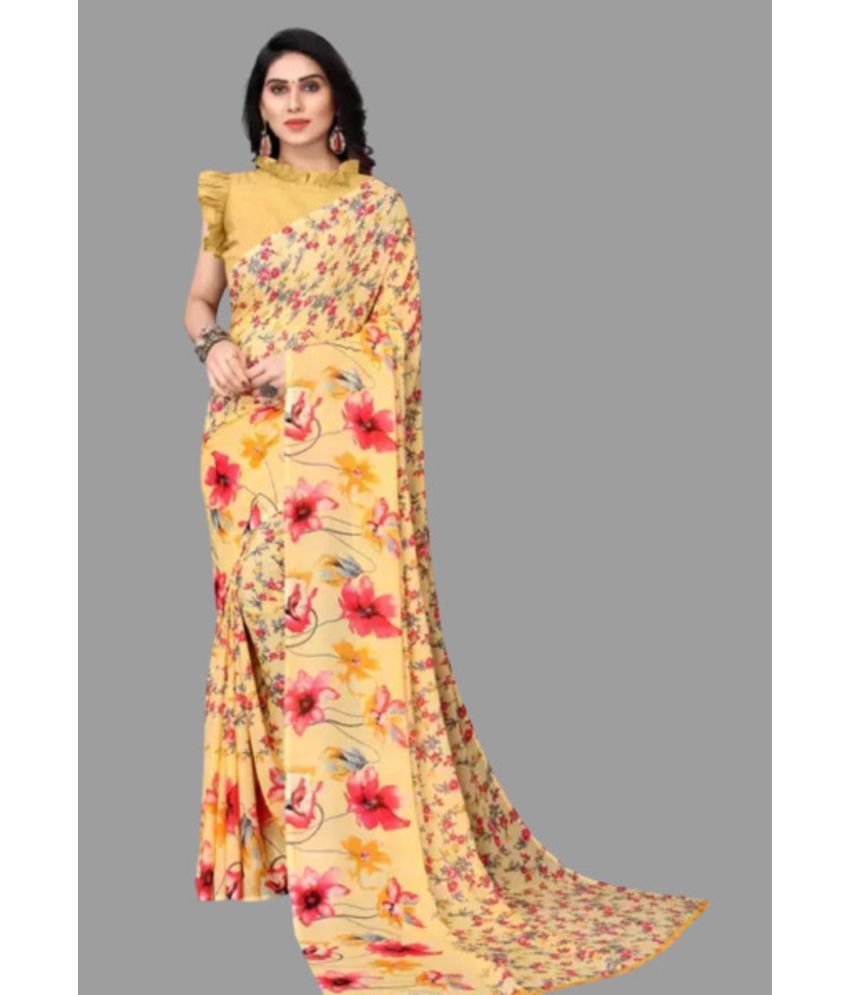     			Sitanjali Lifestyle - Yellow Georgette Saree With Blouse Piece ( Pack of 1 )