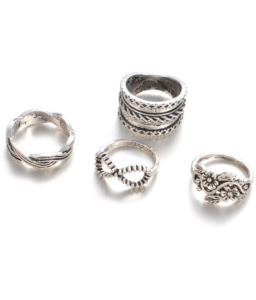     			Sukkhi - Silver Rings Combo ( Pack of 4 )