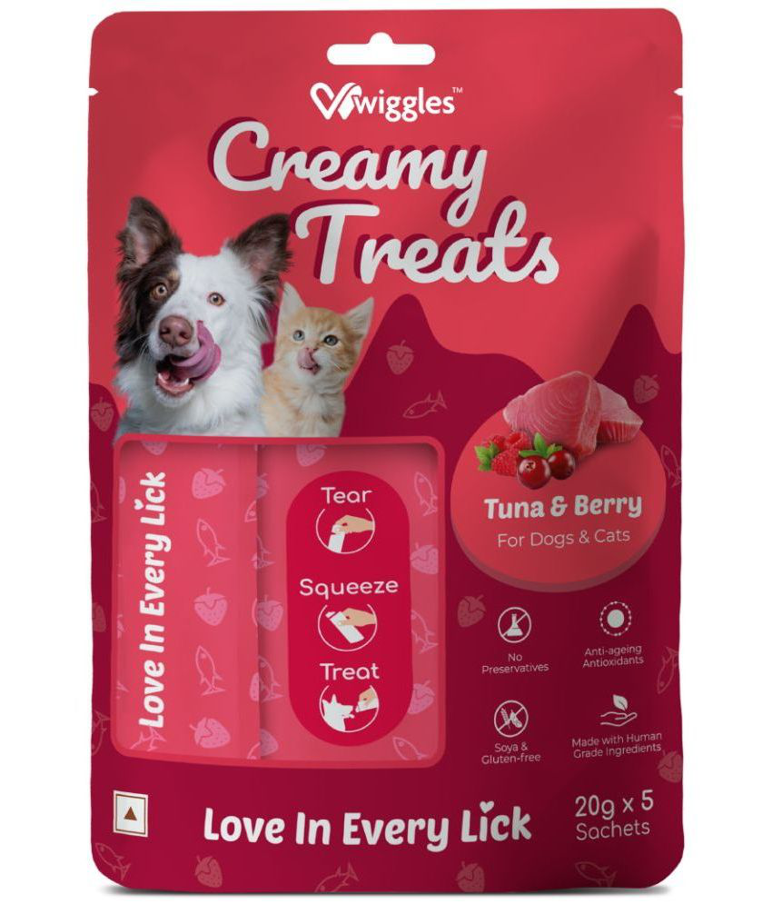     			Wiggles Creamy Treats for Dogs & Cats, 20g x 5  - Wet Lickable Training Treats Adult Puppies, Kitten (Tuna & Berry)