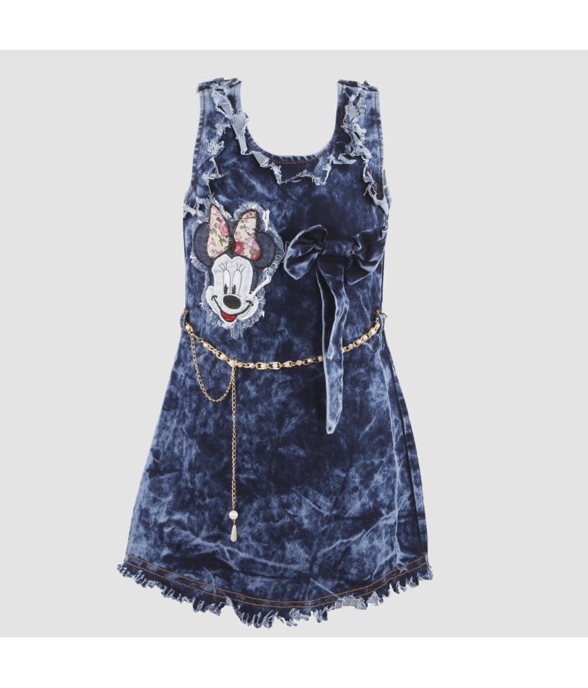     			9stiches - Blue Denim Girls Frock ( Pack of 1 )